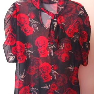 Women's floral red and black top
